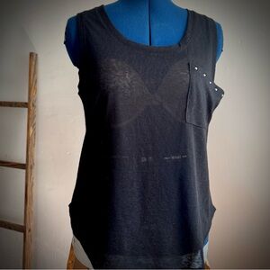 Black Sleeveless Top with Studded Pocket